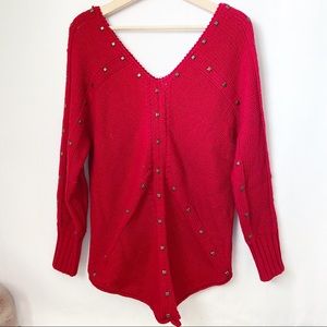 Intrigue Vneckline Studded Chunky Knit Sweater